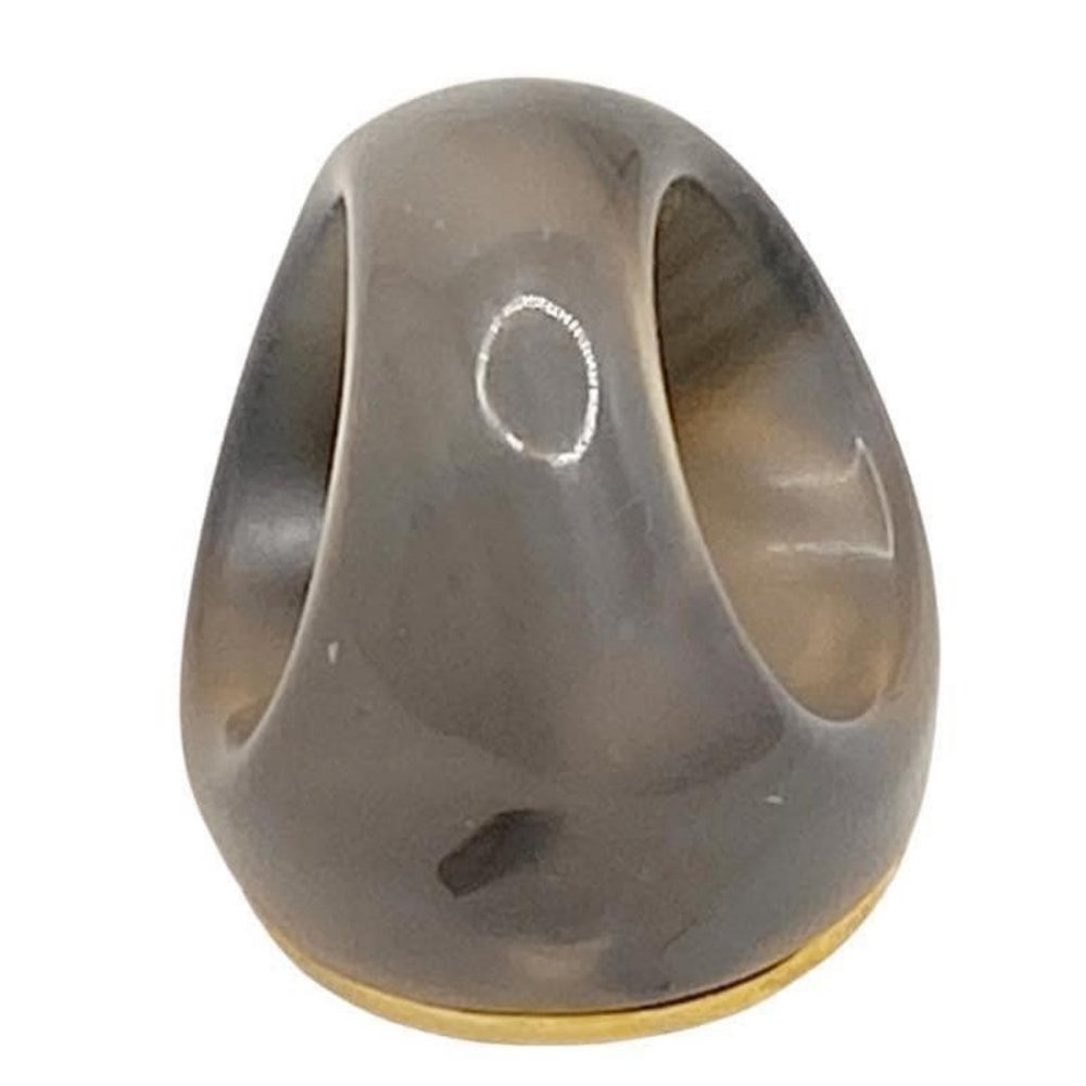 Vintage 18KGP rimmed domed agate statement ring with crystal quartz - size 7. - Picture 6 of 6